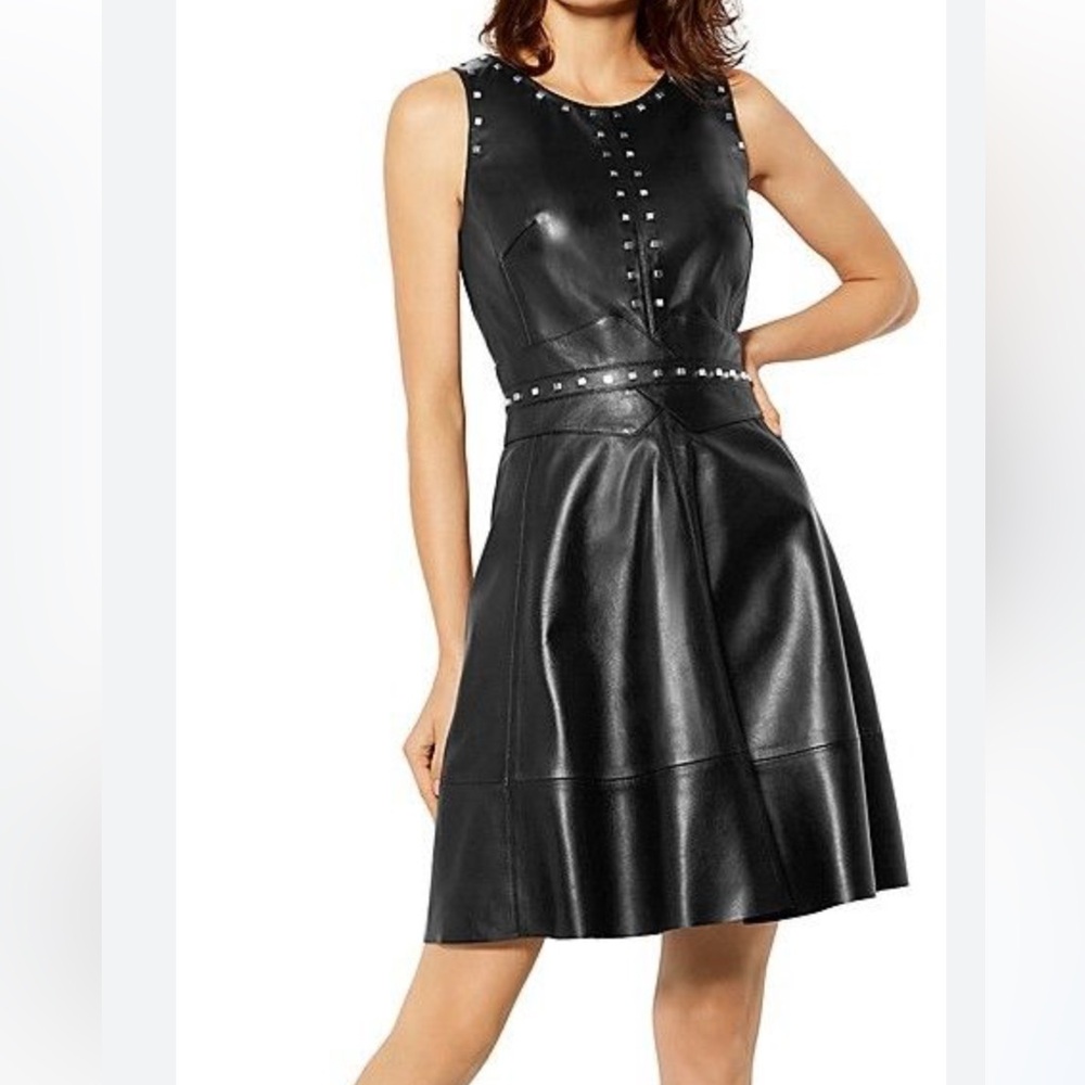 Karen Millen Black A-Line Leather Dress